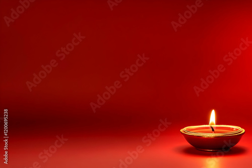 Single Lit Candle in a Red ...