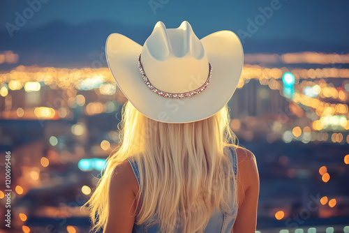 Woman in White Cowboy Hat O...