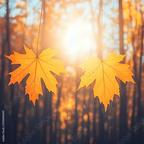Two Hanging Golden Maple Le...