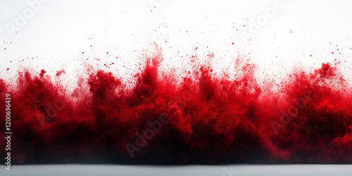 Dynamic image of a red powder explosion against a white background.