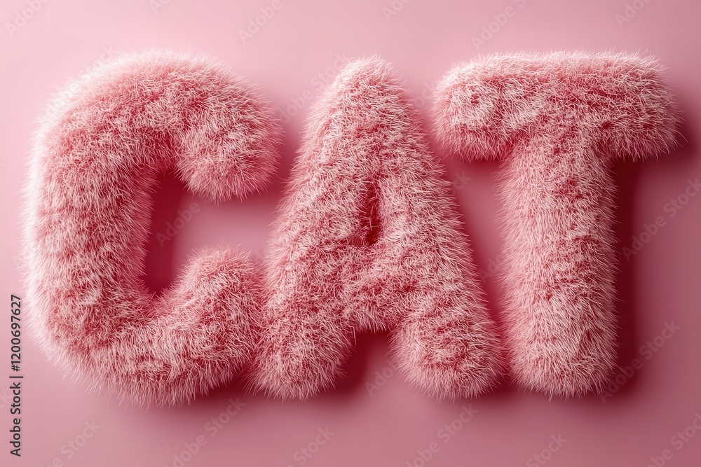 Fluffy pink letters spelling CAT against a pale pink background. Fluffy pink letters spelling CAT against a pale pink background.