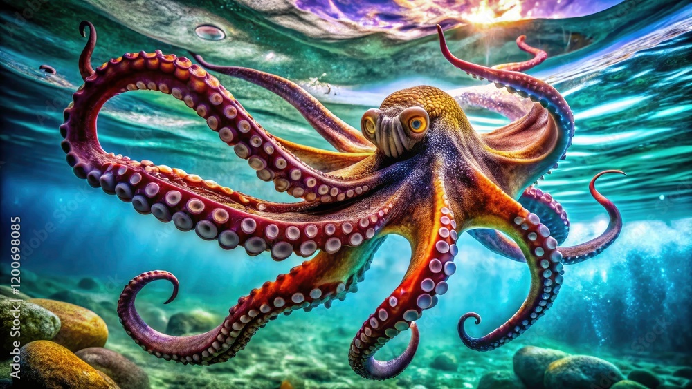 Obraz premium Stunning Long Exposure Octopus on Transparent Background - Abstract Marine Life Art, Underwater Creatures, Oceanic Wonders, Nature Photography, Creative Design, Deep Sea Exploration