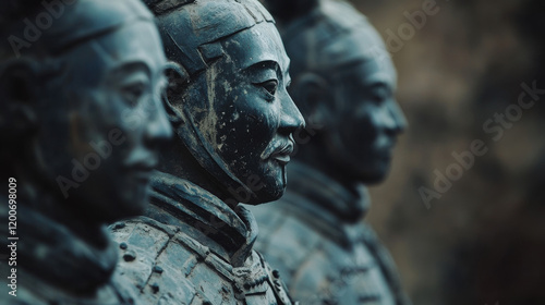 Close-up of ancient warrior statues, showcasing intricate details and historical significance. photo