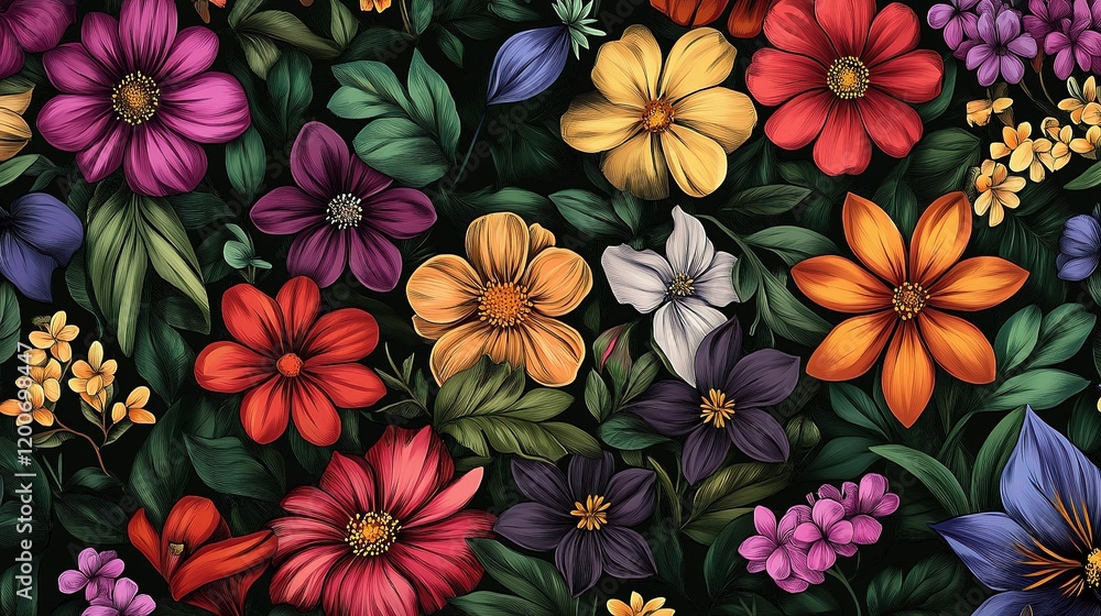 Hand-Drawn Seamless Botanical Background for Spring Designs Hand-Drawn Seamless Botanical Background for Spring Designs
