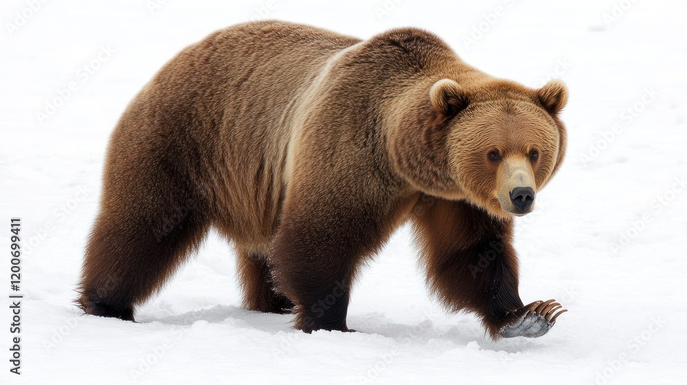 Obraz premium Grizzly bear walking in snow.