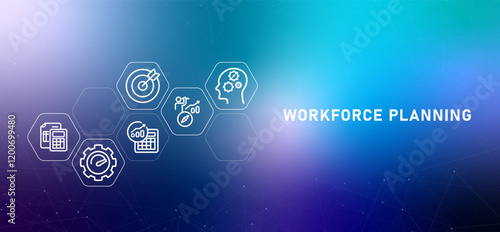 Workforce planning employee placement allocation allocation gradient header job optimization strategy management design with icon concept