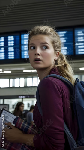 Young Woman Looks Around Ne...