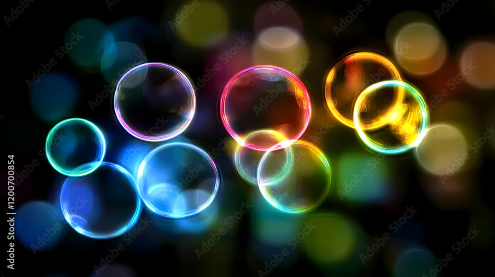 Colorful Bubbles Floating Gently on a Dark Background in Abstract Illustration Colorful Bubbles Floating Gently on a Dark Background in Abstract Illustration