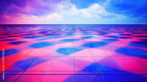 Wallpaper Mural Vibrant Pink and Blue Tiled Floor Stretches Towards a Dreamy, Colorful Sky Background. Torontodigital.ca