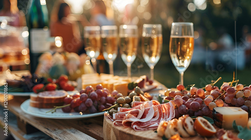 Reception Party Buffet with Wine Glasses and Appetizers

 photo