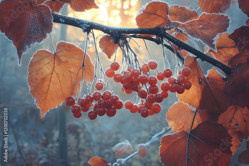 Frost-Covered Red Berries a...