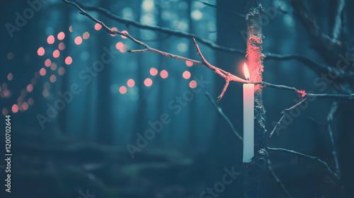 A Lit Candle on a Branch Il...