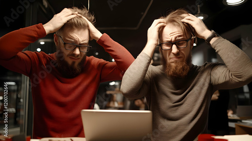 Two Stressed Men Clutching ...