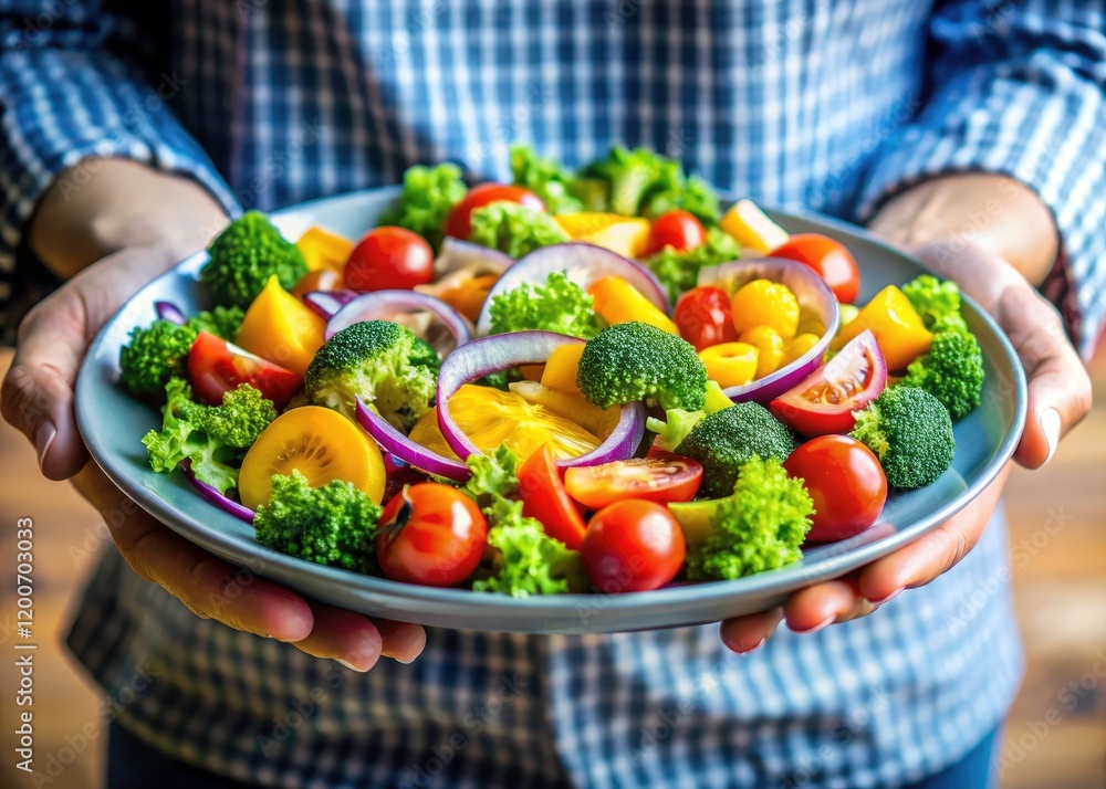 AI-crafted tilt-shift image showcases a wholesome family salad.  Perfect for healthy eating.