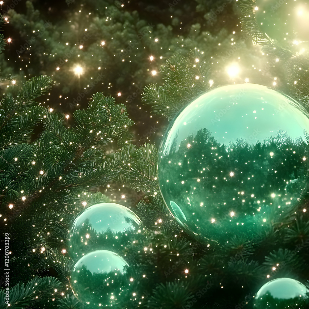 Sparkling Teal Ornaments Adorn a Glimmering Pine Tree, Illuminating a Festive Scene Beautifully Sparkling Teal Ornaments Adorn a Glimmering Pine Tree, Illuminating a Festive Scene Beautifully