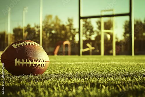 Football Rests on Lush Gree...