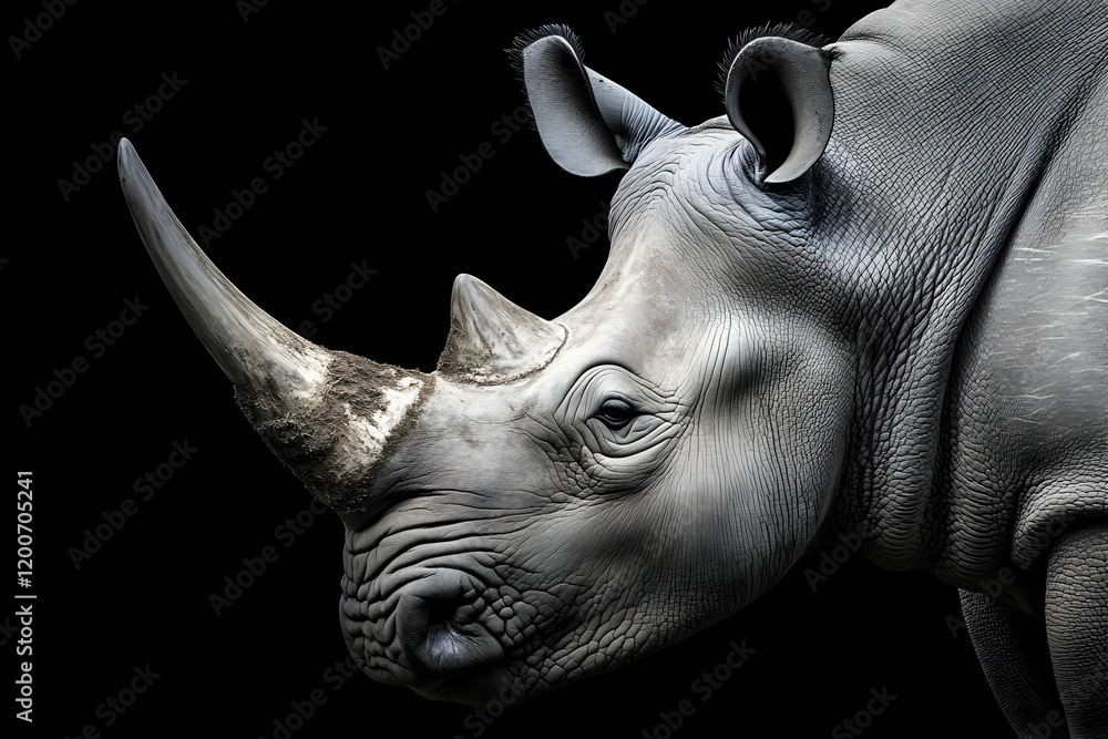 Fototapeta premium Majestic Rhino Poses Proudly Against Dark Background