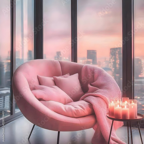 Pink Armchair Sits by Windo...