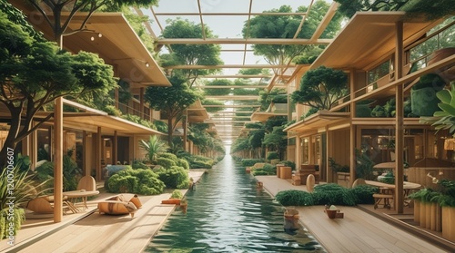 Imagine a world where every human action positively impacts the environment. Describe a typical day in this utopian society, focusing on the unique technologies, social structures, and daily routines 