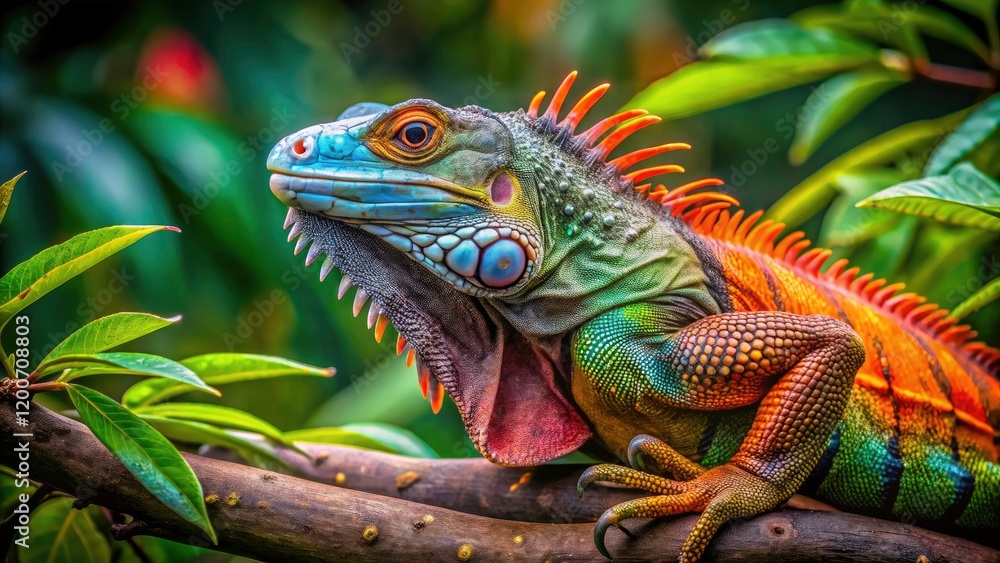 Vibrant Iguana on a Tree: A Stunning Conceptual Photography Exploration of Nature and AI Technology Integration Vibrant Iguana on a Tree: A Stunning Conceptual Photography Exploration of Nature and AI Technology Integration