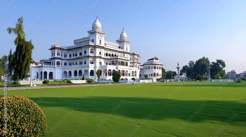 Obraz premium Grand White Palace on Lush Green Lawn