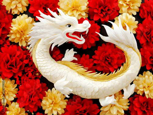 White Mythical Dragon Sculp...