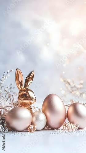 Golden Rabbit Figurine Sits...