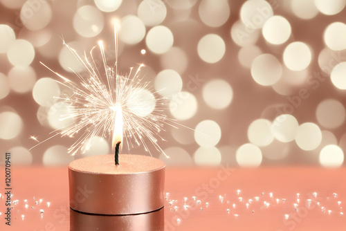 Sparkler illuminates a pink...