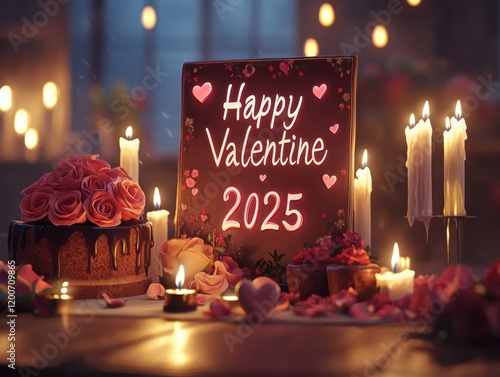 Romantic Valentine s Day 2025 Cake Candles Roses photo