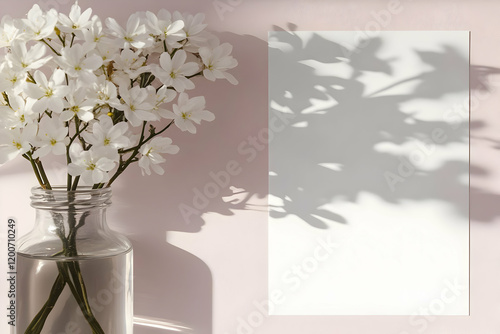 White Flowers in Glass Vase...