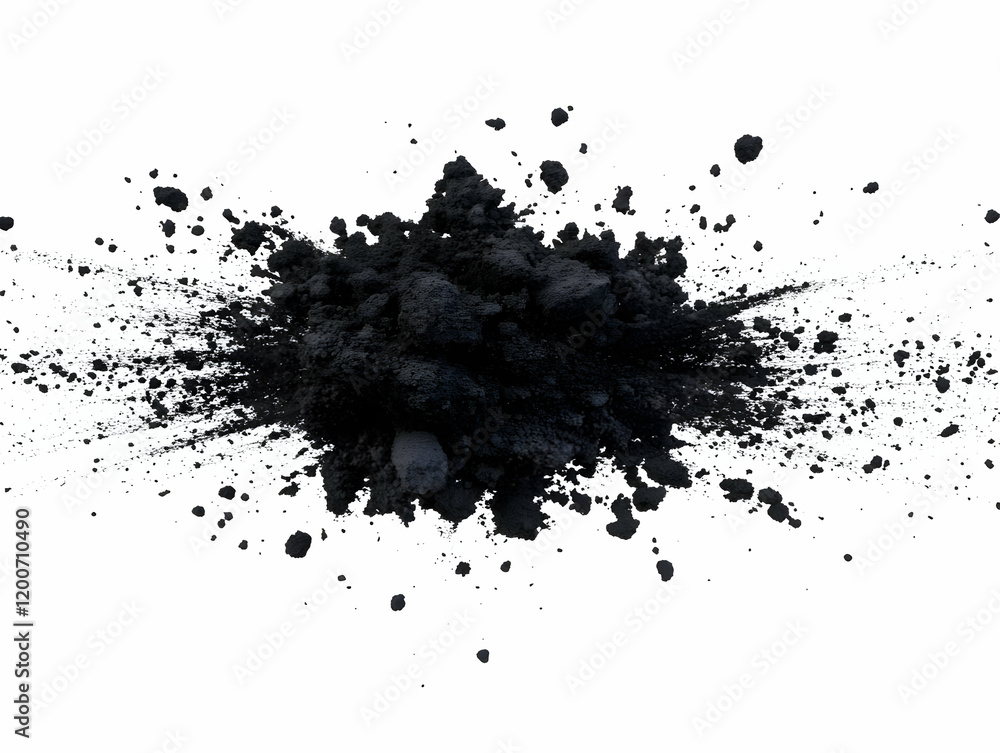 Obraz premium Black Powder Explodes and Spreads Across a White Background Dynamically