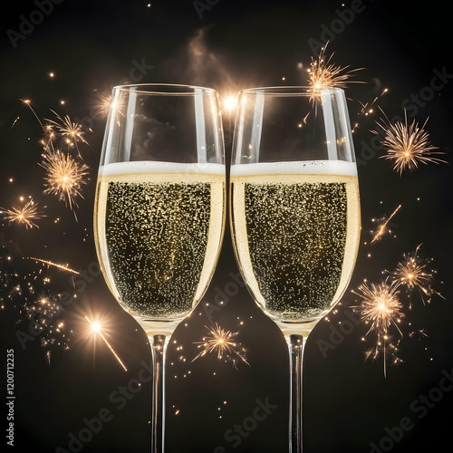 Two Champagne Flutes Sparkl...
