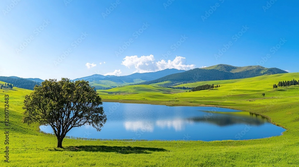 Fototapeta premium Serene Lake and Mountain Landscape