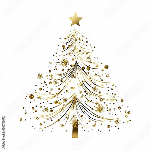 Golden Christmas Tree Illus...