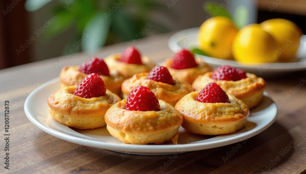 Pastries arranged in a decorative pattern on a breakfast table, danishes, cakes Pastries arranged in a decorative pattern on a breakfast table, danishes, cakes