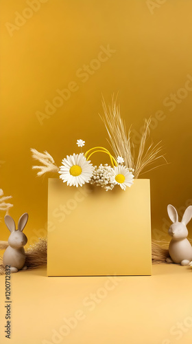 Yellow Shopping Bag with Fl...