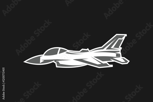 American cold war jet fighter plane vector illustration. simple aircraft logo, military equipment.