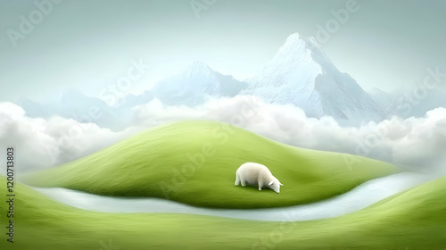 A Sheep Grazes Peacefully i...