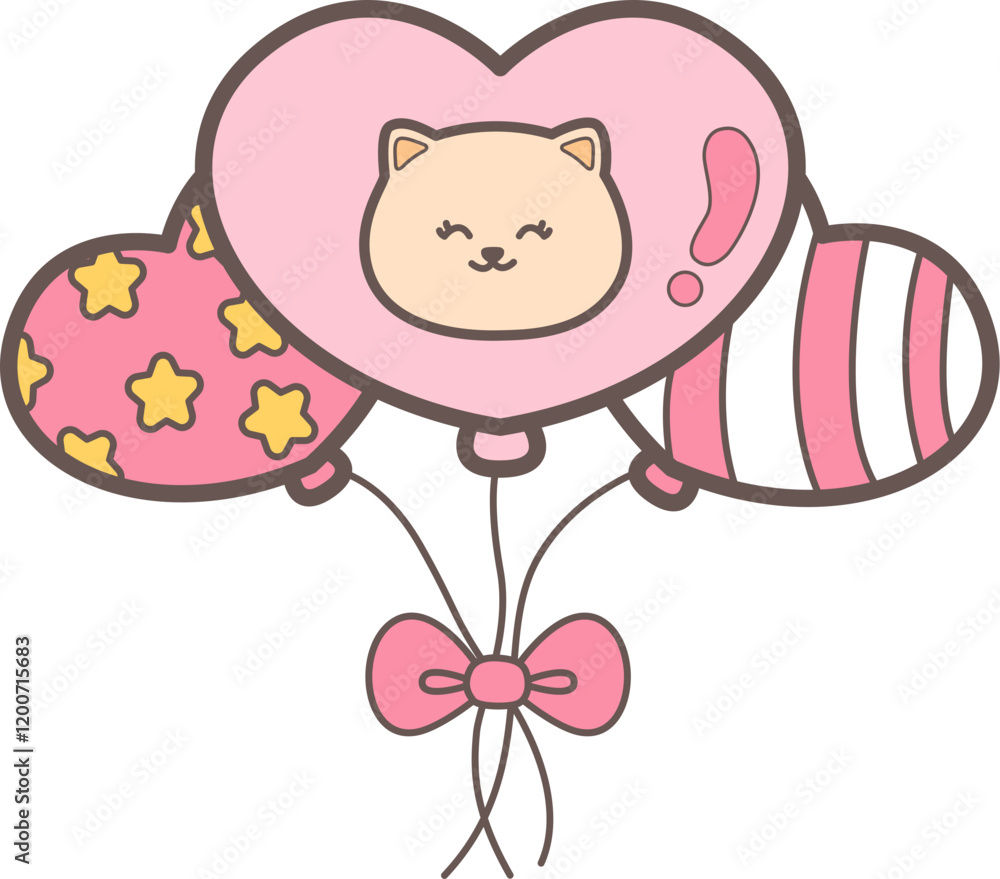 Cute Cat Face Balloons with Heart and Stars Cute Cat Face Balloons with Heart and Stars