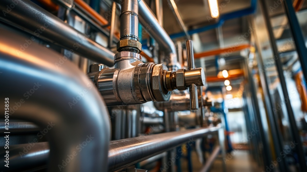 An intricate shot of a plumber installing piping in a commercial building, Plumbing installation scene, Building infrastructure style An intricate shot of a plumber installing piping in a commercial building, Plumbing installation scene, Building infrastructure style