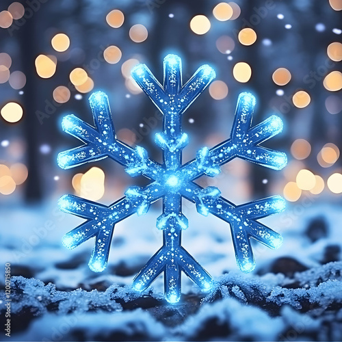 Glowing Blue Snowflake Shin...