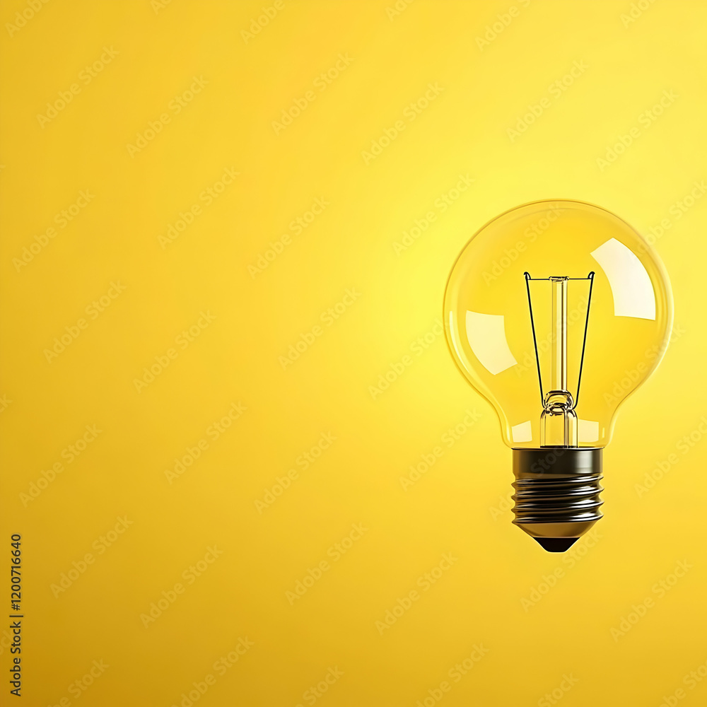 Glowing Light Bulb Shines Brightly on a Vibrant Yellow Background, Illuminating the Space Glowing Light Bulb Shines Brightly on a Vibrant Yellow Background, Illuminating the Space