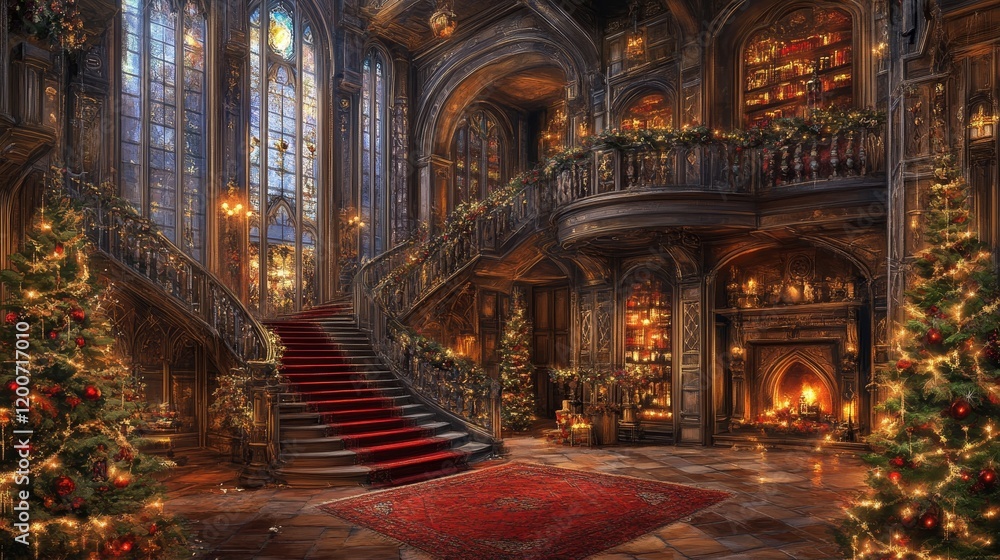 Obraz premium Christmas Grand Staircase in Gothic Mansion