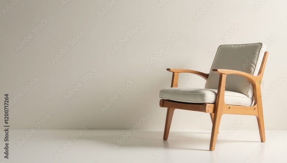 Fototapeta premium Sleek wooden frame chair with clean lines and minimal ornamentation, minimalist furniture, wood frame chair