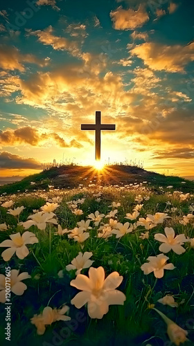 Wooden Cross Stands on a Hi...