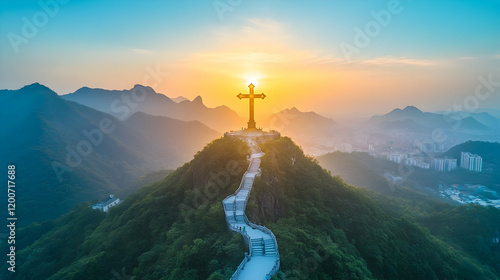 Golden Cross Stands Majesti...