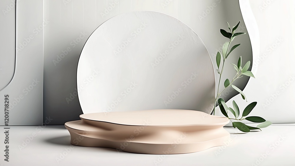 Brown marble product display podium with nature leaves. 3D render Brown marble product display podium with nature leaves. 3D render