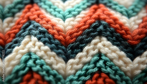 Chevron knit texture; close-up detail; yarn craft background; textile design