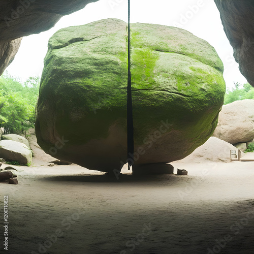 Giant split rock hangs prec...