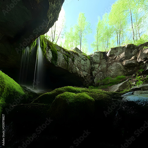 Waterfall Flows Gently Over...